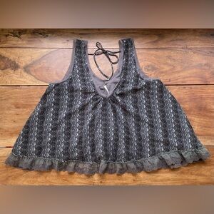 Free People Women’s Small Gray Patterned Lace Trim Tie-Back Cami Tank Top